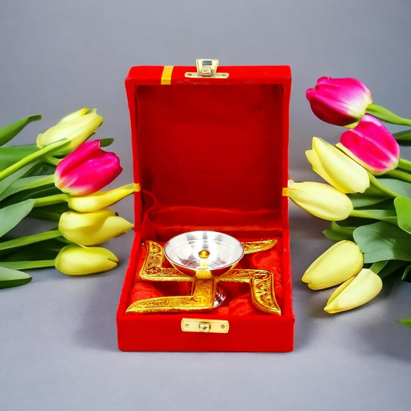 Auspicious Swastik-Base Pooja Diya - (1 Pc)
