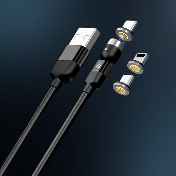 🎁 3 in 1 Magnetic USB Charging Cable | USB-c Android and Lightning with Extra Protecting Nylon| Strong Magnetic Cable with Full Rotation Support Fast Charging (100% off)