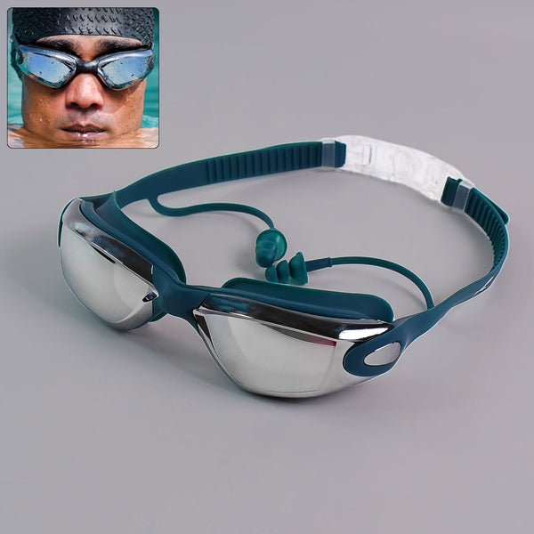 Knx Professional Anti-Fog UV Protection Swimming Goggles with Mirrored Lenses and Earplugs