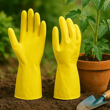 2 pair med yellow gloves For Types Of Purposes Like Washing Utensils, Gardening And Cleaning Toilet Etc.