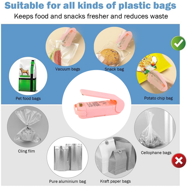 Mini Plastic Bag Sealer – Portable Heat Sealing Machine, Battery Operated (1 Pc / Mix Design)