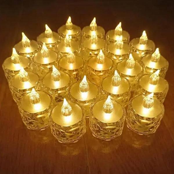 24 Pcs Flameless and Smokeless Decorative Acrylic Candles Transparent Led Tea Light Candle for Gifting, House, Diwali, Christmas, Festival, Events Decor Candles, Diwali