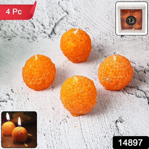 Laddu Shaped Decorative Wax Candles (4 Pc / Set)